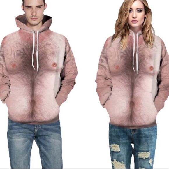 NAKED HAIRY DAD BOD GAG GIFT HOODIE SIZE LARGE - Picture 3 of 13